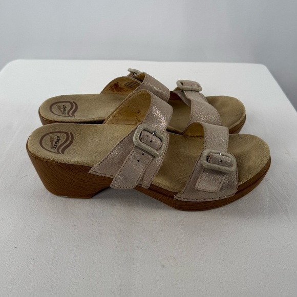 Dansko Sophie Strappy Leather Platform Sandals in Glitter Tan Size 10.5 or 11 - Picture 4 of 6